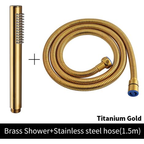 (Ensemble complet TG) Pommeau de douche à main en laiton brossé doré, douchette de douche à main nickelée, douchette de bain noire mate or rose chromée (1/5)
