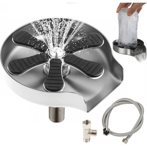 Lavavetri per lavello da cucina, lavavetri in acciaio inox, detergente per bottiglie d'acqua e tazze da caffè, strumento per la pulizia dei vetri per casa, ristorante e bar (1/4)