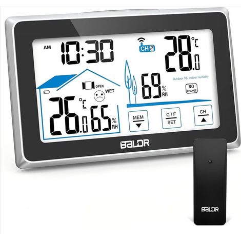 Station Météo avec Capteur Extérieur - Thermomètre Intérieur Extérieur Station Météo Sans Fil, Thermomètre Hygromètre Numérique (1/5)