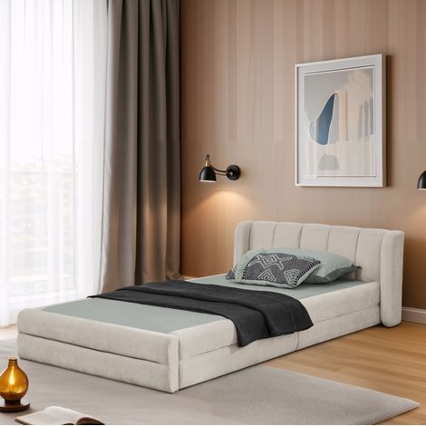 Cama individual 90x200 cm chenilla beige OKMYHOME (1/5)