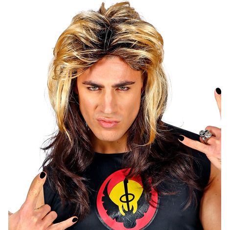 Peluca de los 70 y 80, estilo disco, castaña, rubia, larga, rock. (1/3)