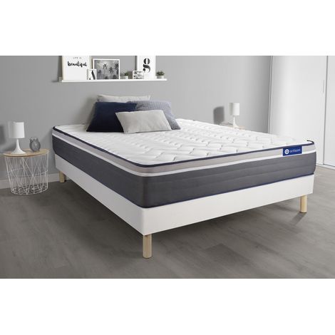 Ensemble matelas ACTIMEMO PLUS 160x200 Mémoire de forme Maxi épaisseur 7zones de confort + sommier KIT blanc (1/5)