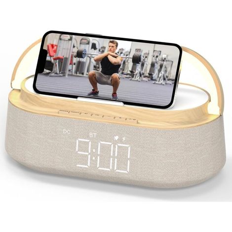 Bluetooth speaker with wireless charging, FM radio and LED night light, ideal for home, bedroom, office or as a gift. (1/5)