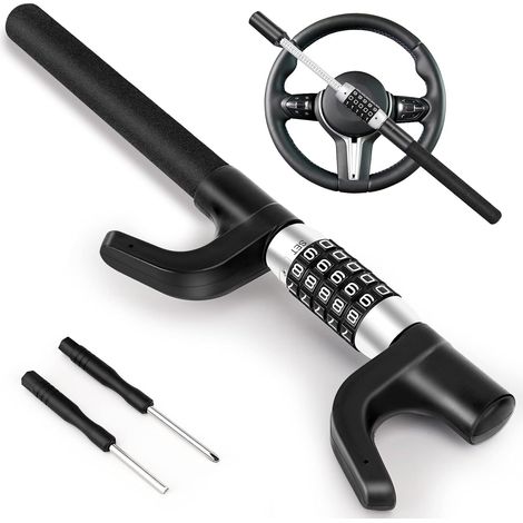 1 pièce antivol de volant rétractable à combinaison, dispositif antivol universel robuste pour voitures, noir, 5 codes