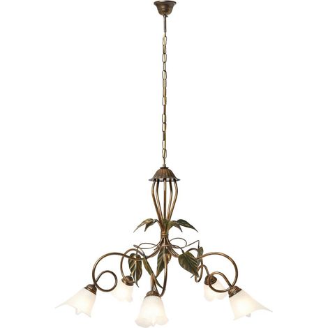 Visconte Pienza Floral Style Chandelier Bronze & Green Glass Ceiling E14 5 Light (1/5)