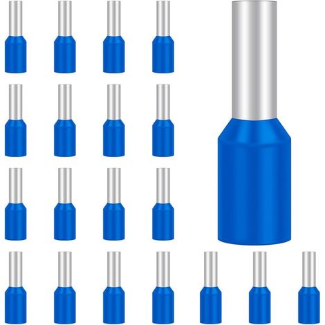 Lot de 100 Embouts de Câble Isolés Bleu 2,5 mm², Connecteurs Électriques pour Fil Souple, Manchons de Cosses (2,5 mm² x 8 mm) (1/4)