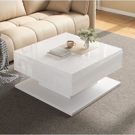 Table basse relevable 72x72 cm MDF et panneaux de particules noirs rangement LED - CHICFURN (1/5)