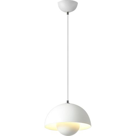 Modern Pendant Light, Metal Shade, 23 cm Diameter, 100 cm Adjustable Cable, E27 Bulb, White (1/5)