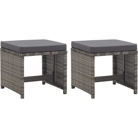 Tabourets de jardin 2 pcs et coussins Résine tressée Anthracite