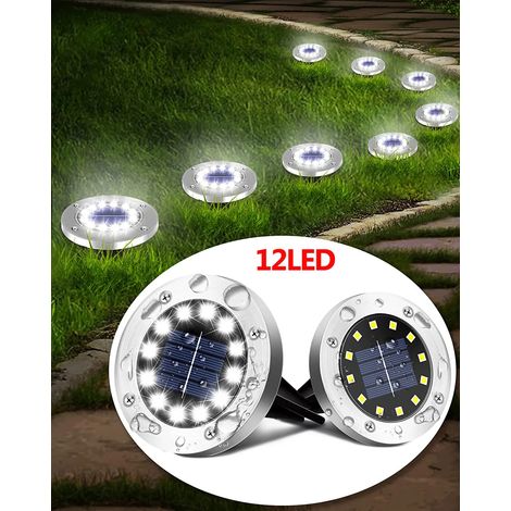 (12 pièces - 12 LED froides) Lampes solaires de sol pour décoration extérieure, 12 LED, étanches, compatibles avec cour, allée, pelouse, terrasse (1/5)