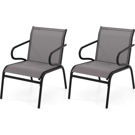 GOPLUS Lot de 2 Chaises Jardin Exterieur, Chaise Balcon Empilables avec Dossier Haut et Accoudoirs, Tissu Respirant et Structure Métallique, pour Jardin, Terrasse, Charge 100KG (1/5)