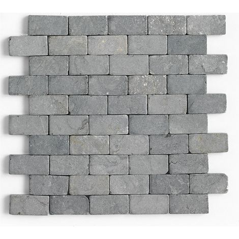 Carrelage mosaïque / plaque de mosaïque mur et sol en marbre naturel coloris gris mat - 30 x 30 cm - PEGANE -