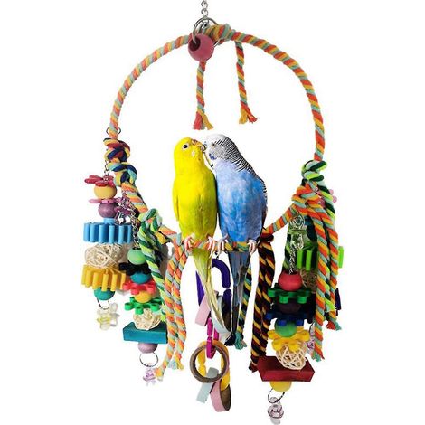 Balançoire pour oiseaux, perchoir avec jouets à mâcher colorés et cordes en coton, convient aux inséparables et aux pinsons. (1/5)