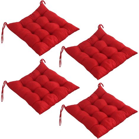 4er Set Sitzkissen 40x40cm mit Riemen Indoor Outdoor Rot (1/5)