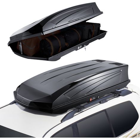 VEVOR Portapacchi da Tetto, Box da Tetto da 488 L Cubi in ABS 75 kg, con Apertura su Due Lati e 2 Cinghie Rinforzate, Aerodinamico, Adatto alla Maggior Barre Trasversali, per Auto, Wagon, SUV, Nero