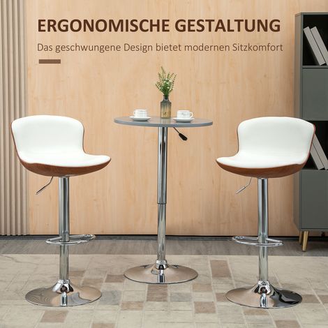 Lot de 2 tabourets de bar réglables en hauteur, piètement métal, assise pivotante, blanc crème (1/5)
