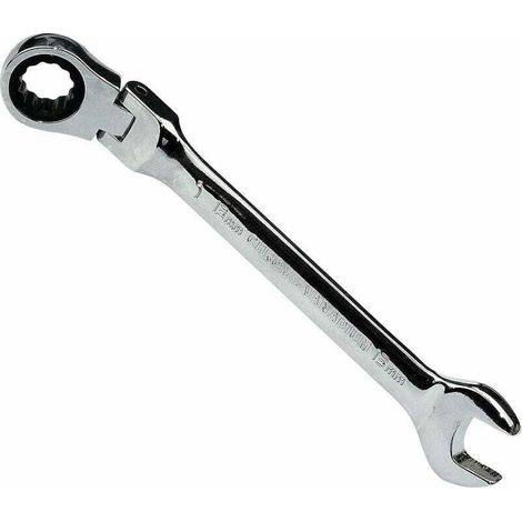 Clé Plate Mixte à Fourche/Classique 13mm - vers Clé à Cliquet à Tête Articulée/Flexible 13mm Anneau/Oeil 12 Pans - Non Réversible/Métrique - en Acier CR-V - Manche Droite Polie (1/3)