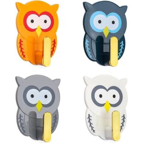 Patère - Hibou - 4 Pcs - Crochets Adhésifs - Décoration Murale - Enfant (1/4)