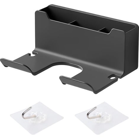 Schwarzer Wandorganizer mit 2 transparenten Haken, bohrfreie Montage, Badezimmeraufbewahrung