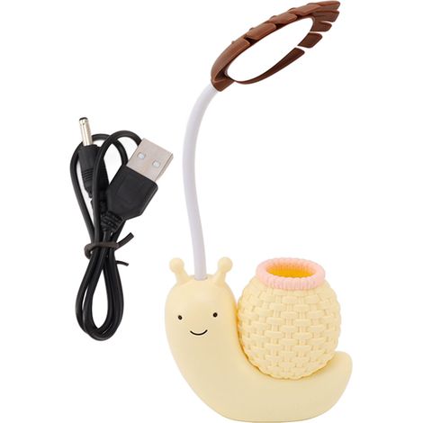 Lampe de bureau LED anti-lumière bleue forme escargot jaune avec porte-stylo et batterie intégrée flexible (1/5)