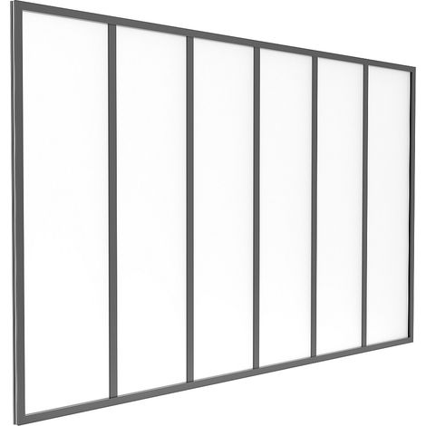Vente-Unique – Verrière atelier en aluminium noir 180 x 105 cm – Verre trempé dépoli – Installation intérieure facile – Soubassement inclus