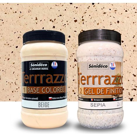 Peinture décorative effet Terrazzo 1L – Couleur beige – Surface couverte 8m² – Séchage rapide 2h – Application sur base Terrazzo (1/5)