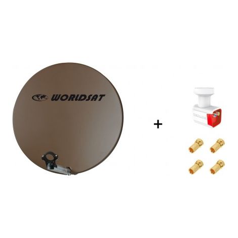 Antenne Parabole Fibre SMC 60 cm Marron WORLDSAT + LNB Twin 0,1 dB Full HD 1080p 4K Ultra HD + 4 Fiches F Or - Visserie en Inox (1/5)