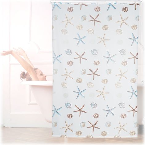 Estor enrollable para ducha, estampado oceánico, repelente al agua