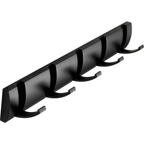 Wandgarderobe mit Klapphaken, platzsparend, modernes, elegantes Design mit Klappe vorne für Mäntel, Handtaschen, Schals (schwarz, 5 Haken)