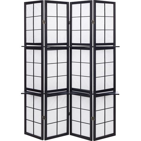 Biombo decorativo tradicional 4 paneles madera de pino plegable material sintético salón dormitorio negro Gomagoi (1/5)