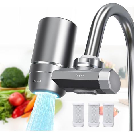 Cartouche filtrante charbon actif SVKBJROY - Mitigeur de cuisine lumineux LED bleue - Purificateur d'eau du robinet - Filtration eau potable - Réduit plomb, chlore - Élimine 17 polluants - Lot de 3 re (1/5)
