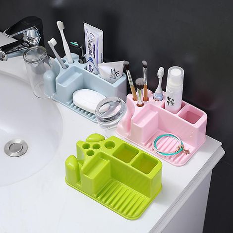 Porte-brosse à dents et porte-gobelet vert pour salle de bain avec porte-savon (1/4)