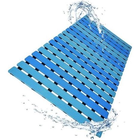 Tapis de bain antidérapant, tapis de baignoire, évacuation rapide - 40 x 63 cm Bleu (1/5)