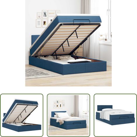 Matelas à ressorts ensachés - Lit ottoman avec matelas bleu 120x200 cm tissu (1/5)