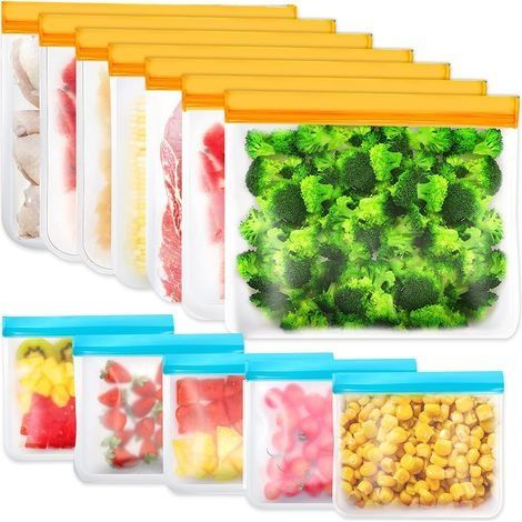 12 Sac Congelation Reutilisable Silicone Zip Sans Bpa Lavable Grand Liquide Congeler Repas Soupe Puree Pieces Conservation Alimentaire (1/5)