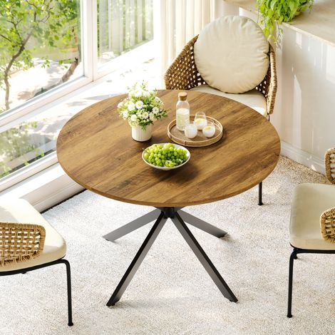 Table à manger ronde 120x120x78 cm marron et noir – piètement X, plateau en panneaux de bois MEUBLIV (1/5)