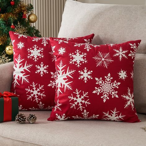 Housse Coussin 40x40 en Velours Rouge Taie d'oreiller Carrées Lot de 2 Motif Flocon de Neige Hiver Housses de Coussin Décoratif pour Canapé Lit Salon Voiture De La Maison (1/5)