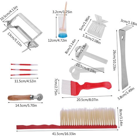 Kit Outils Apiculture 12 Pièces Acier Inoxydable Lève-cadre Brosse à Abeilles Fourchette Extracteur (1/5)