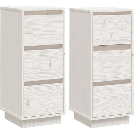 2 Stk. Sideboard/Anrichte/Buffet Weiß 32x34x75 cm Massivholz Kiefer LXWW552235 (1/5)