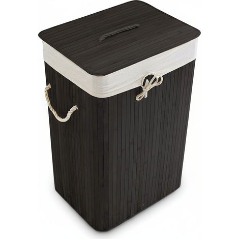Cesto para la ropa rectangular con bolsa de algodón 65,5 cm bambú negro 1300019055 (1/3)