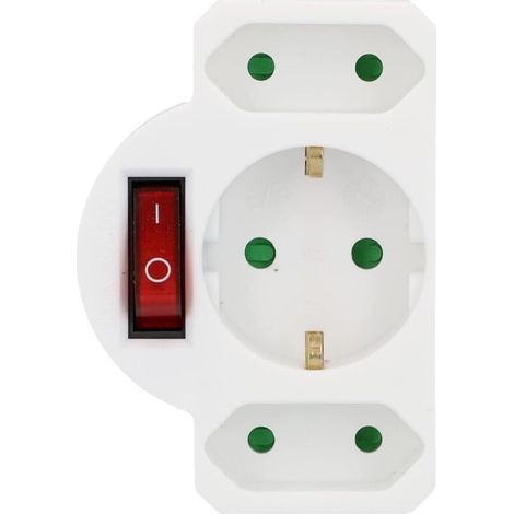 Multiprise 3 prises avec fiche plaque et interrupteur d\'économie d\'énergie, fiche plaque (blanc) (1/5)