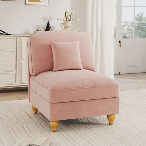 Sofá rosa de chenilla con faldón desmontable, cojín incluido y 2 estilos decorativos,78x83,5x93 cm (1/5)
