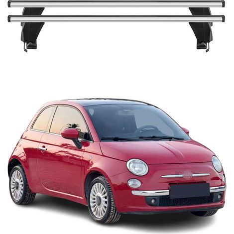 OMAC Barres de toit transversales en aluminium pour Fiat 500/500e/500EV/500 Hybrid (312/332) 2007-2026 – Antivol – Rainure en T – Testées City Crash – Charge Max 50 kg Argent (1/4)