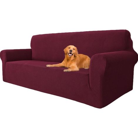 Housse de Canapé Extensible 3 Places – Idéale pour Chiens et Chats, Résistante aux Taches (Bordeaux, 180-240 cm)