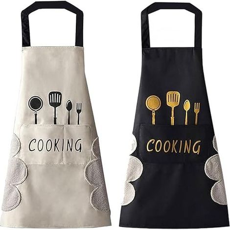 Tabliers pour femmes avec poches, tablier noir à grande poche, essuyage à la main, imperméable pour la cuisine, la cuisson, le barbecue (noir + blanc) (1/5)