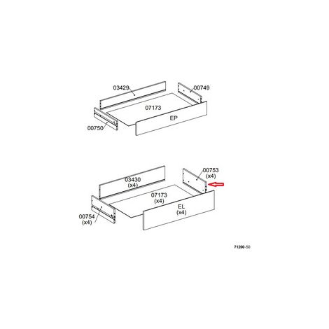 R LATERALE CASSETTO 00753 X KIT CASSETTIERA 5C NOVA 77X40X107 BIANCA- 1,0 pz