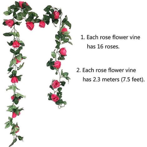 Guirlande de 3 roses artificielles (6,9 m) pour décoration de mariage, maison, jardin et fête (Champagne, Rose, Rose vif) (Coloré) (1/4)