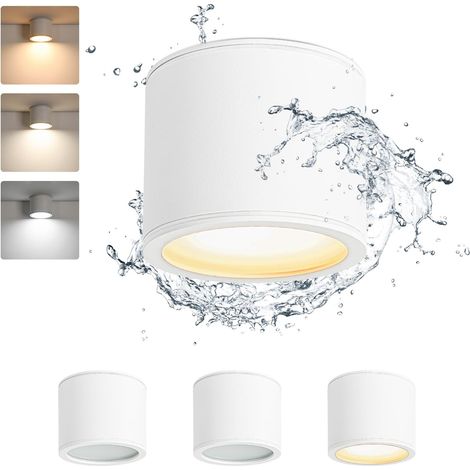 Spot en Saillie Blanc Dimmable IP44, Spots de Plafond 6W 3CCT Blanc Chaud 3000K/ Blanc Neutre 4000K/ Blanc Froid 6500K, Plafonnier Salle de bain 230V avec GX53 douille, Imperméable Lot de 4 (1/5)