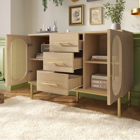 Kommode Sideboard aufbewahrung Rattanoptik 120 cm OKMYHOME (1/5)