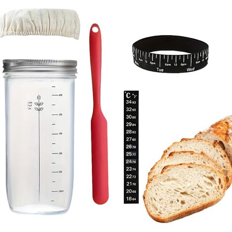 Kit de levain - Fournitures de boulangerie - Fermenteur domestique - Kit de levain simple - Fabrication de pain - Verre - Transparent (1/5)